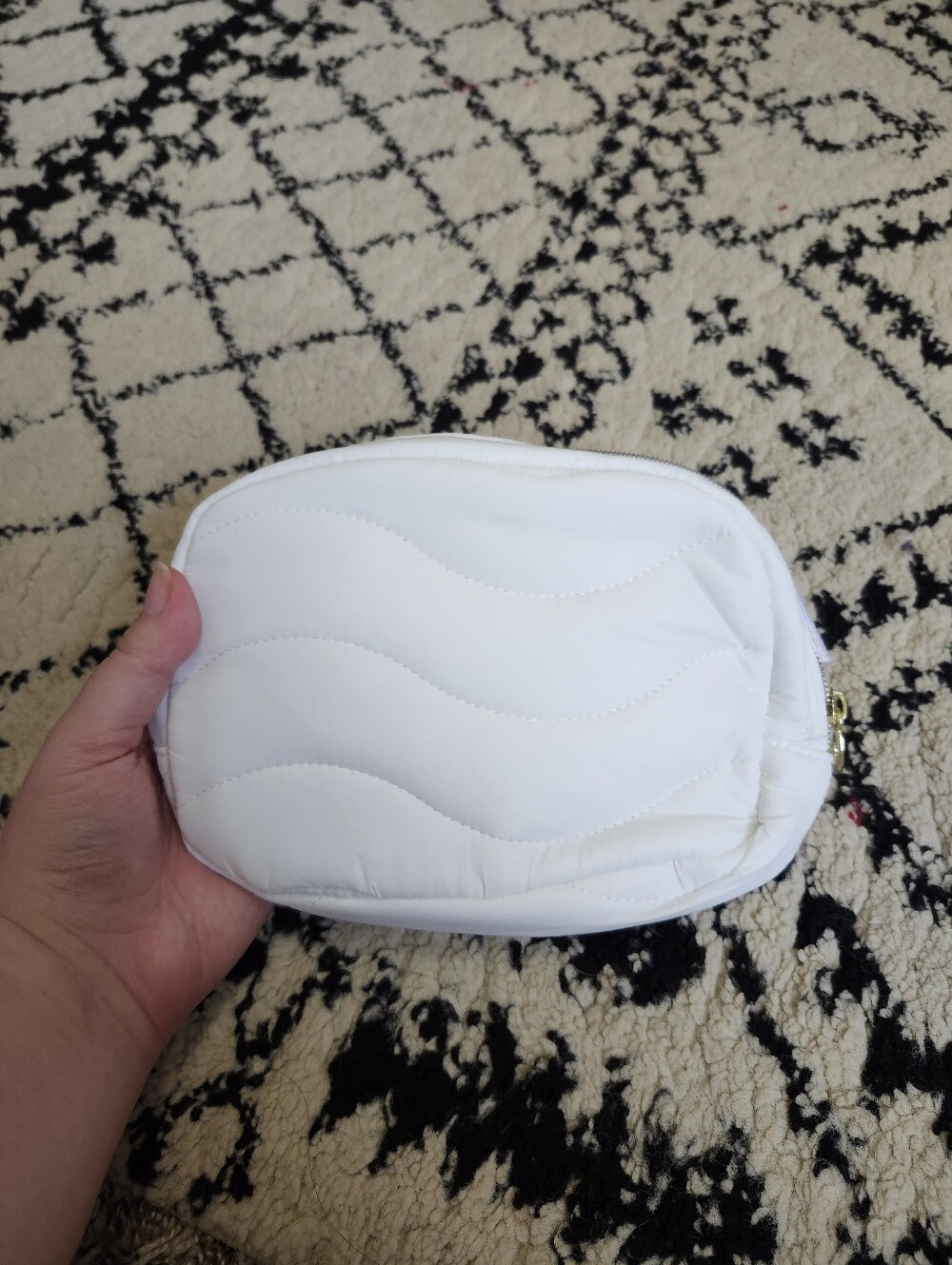 White Quilted Travel Cosmetic Bag - Compact Organizer